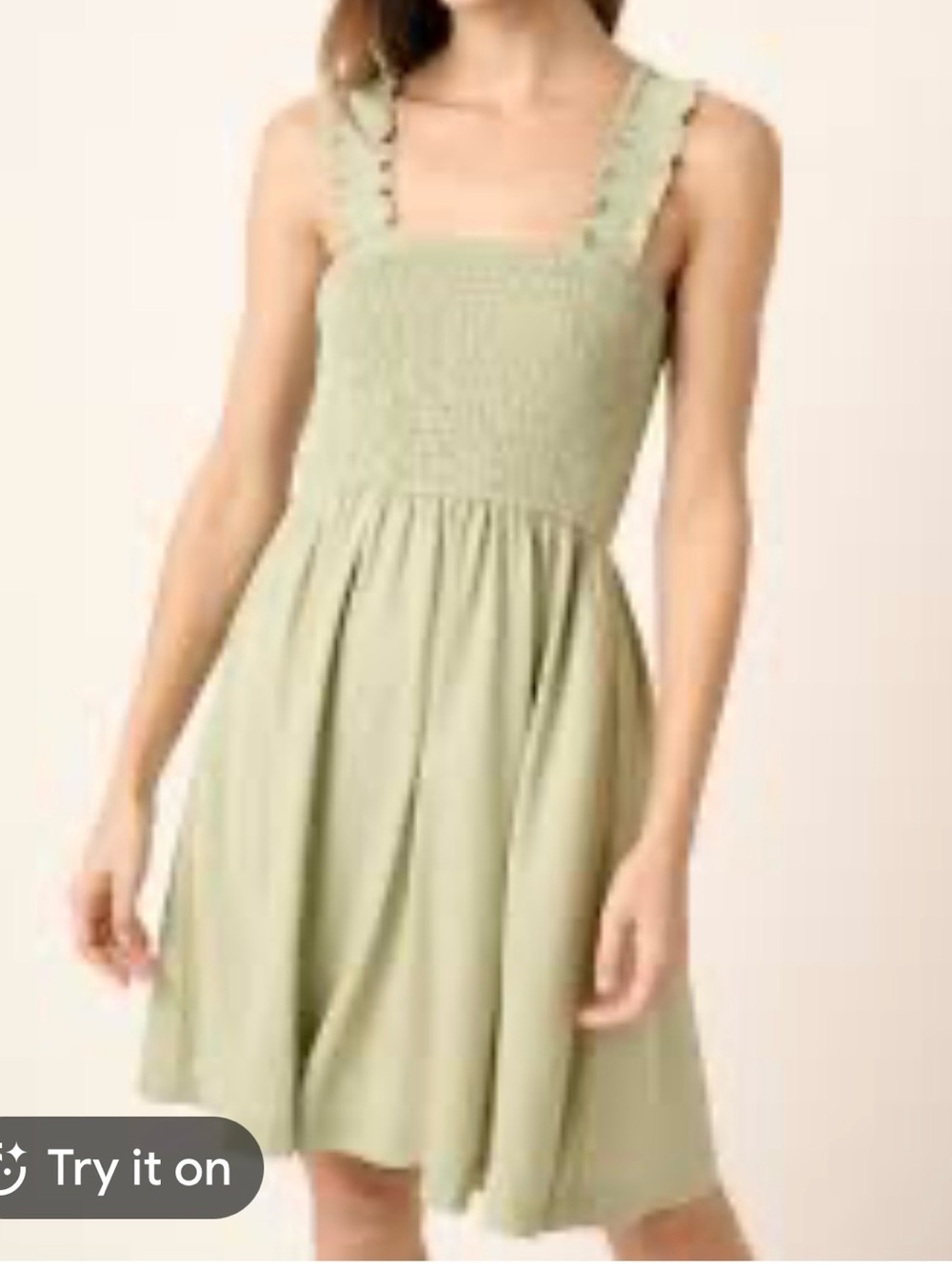 mittoshop Smocked Square-Neck Mini Dress in Sage